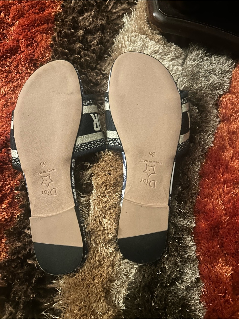 Dior Navy and White Toile Logo Slide Sandals - Picture 3 of 5